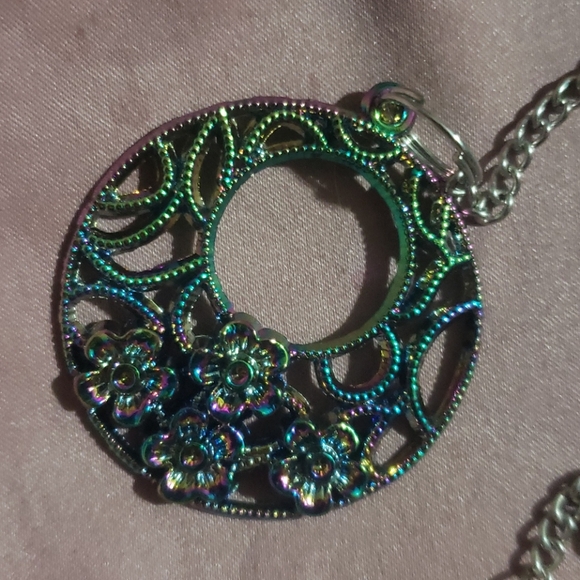 Crazy Lace Agate Pendulum with Rainbow Silver Bead VINTAGE - Picture 2 of 5